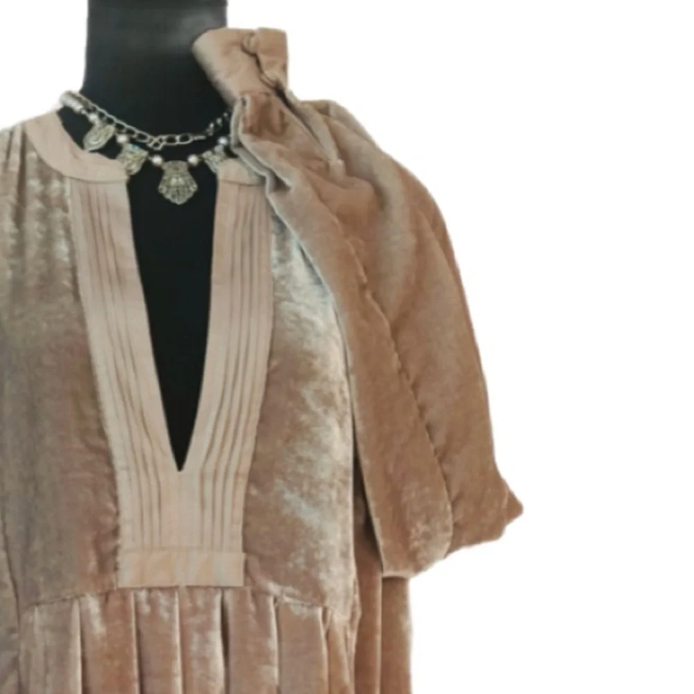 FREE PEOPLE ~ Velvet BOHO Peasant Dress Pockets Loose Fit Outdoor Market